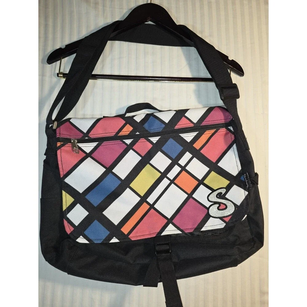 Vintage Y2K Skechers Geometric Messenger Bag Pop Art Colorblock Satchel